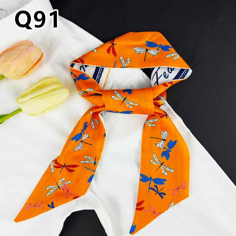 New Long Versatile Silk Scarf Tied Hair Band Bow Letter Floral Streamer Tied Bag Gift Small Silk Scarf