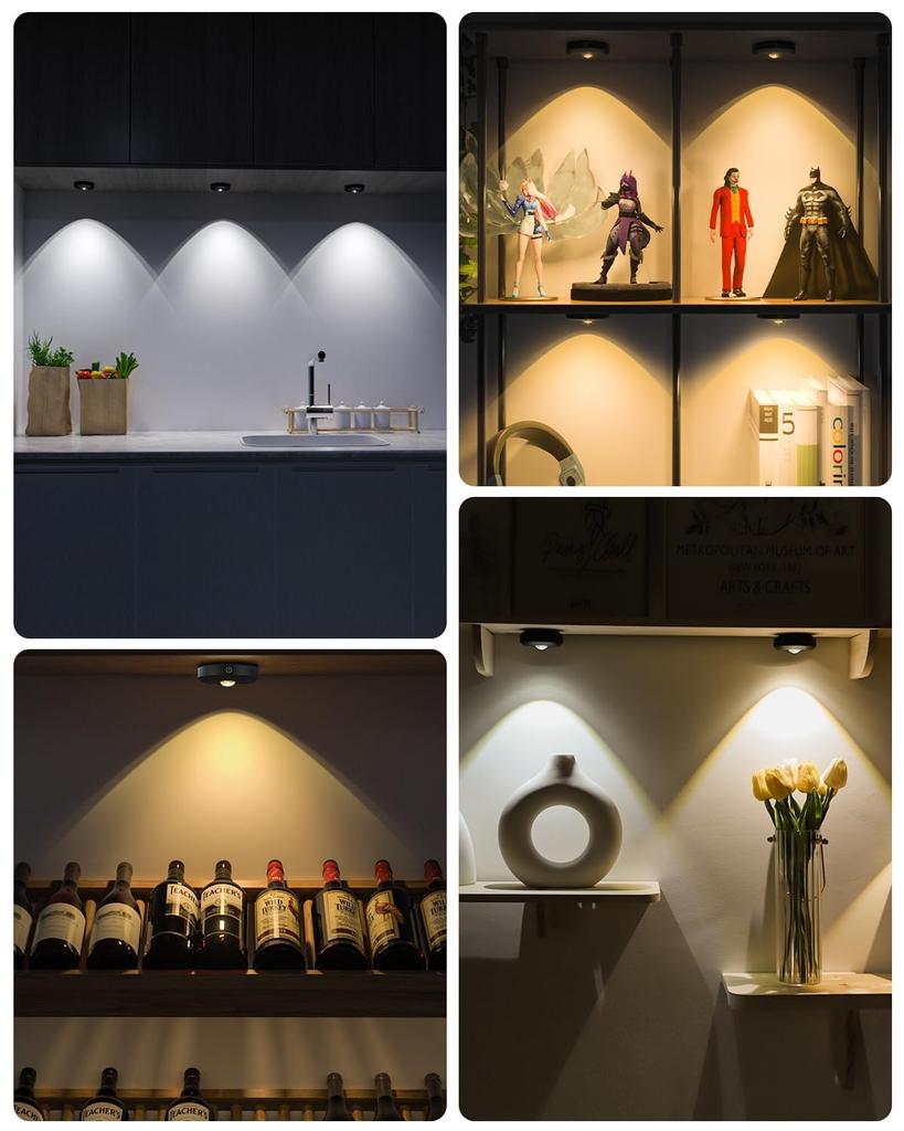WILLED 6-Piece Touch Light Cabinet Light with Remote Control, Push Light, Stick-On Installation, Touch Control & IR Remote, USB 1:3 Rechargeable,