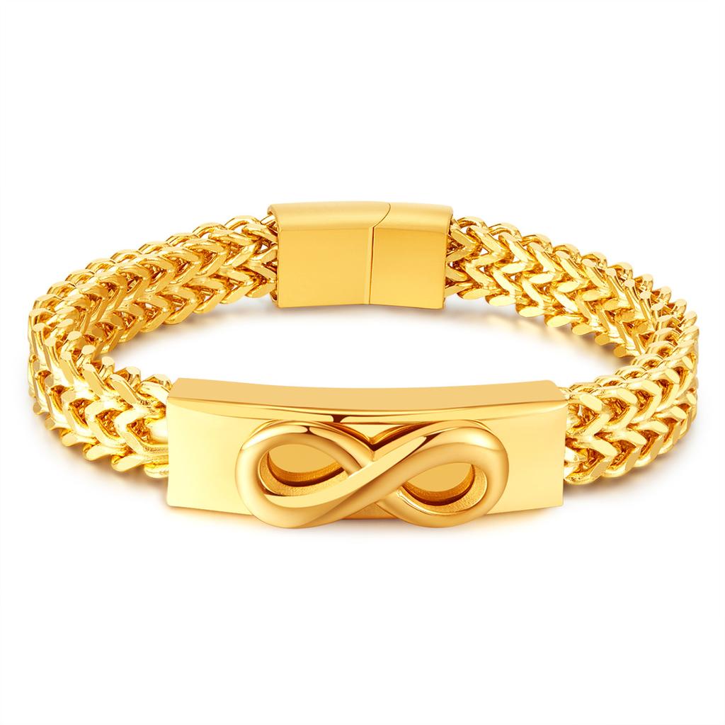 Gold Stainless Steel Infinity Bracelet Men Women Classic Cuban Link Chain Bracelet with ID Bar Romantic Gift