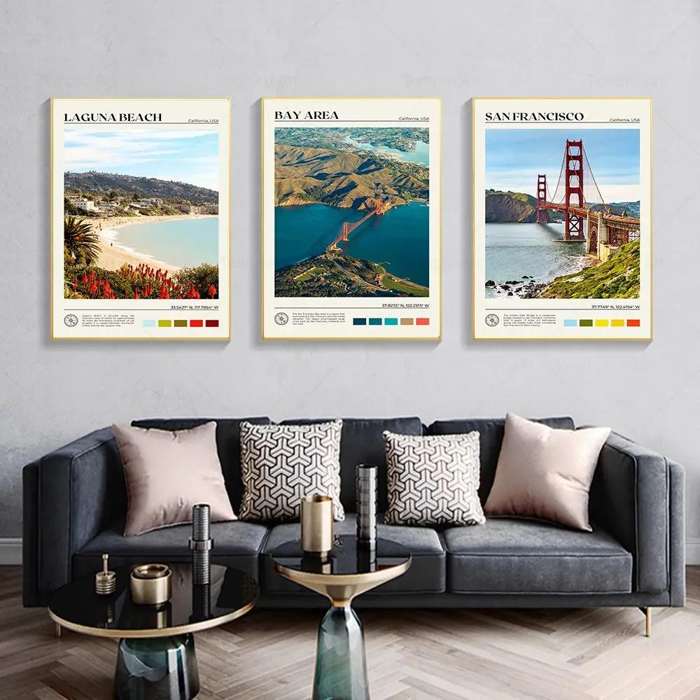 Modern Vintage Wall Art – Travel Scenery of Los Angeles and San Francisco HD Canvas Print Poster for Home and Living Room Decor