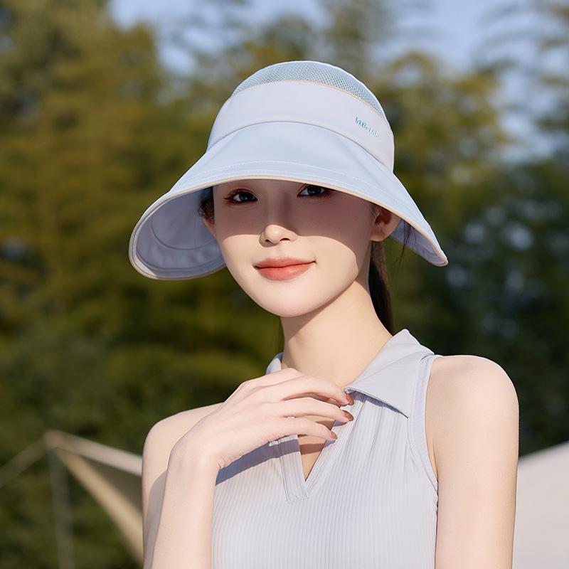 Ice silk can be hung mask empty top hat women breathable face cover ponytail sunscreen hat travel UV protection bucket hat