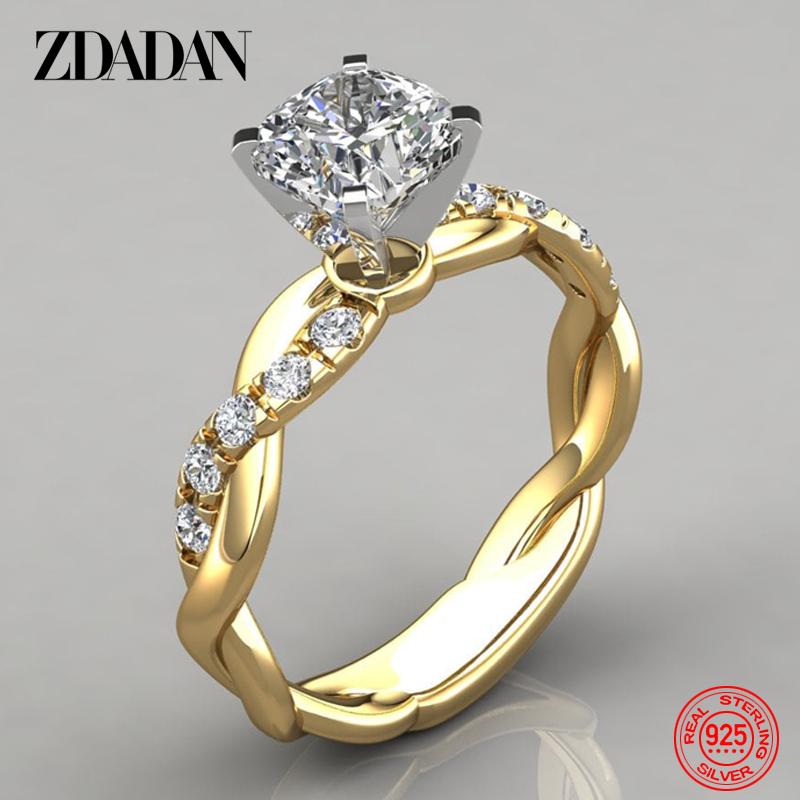 

925 Sterling Silver AAA White Cubic Zircon Ring for Women Wedding Jewelry Party Gift 5 золотой