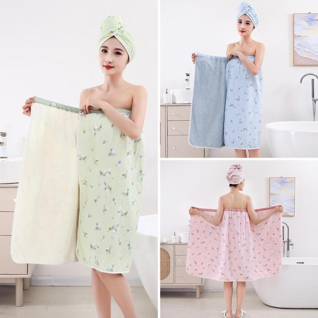 Quick-Dry Absorbent Bath Skirt & Hair Drying Cap Set