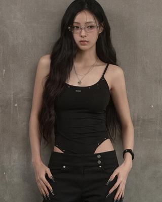 Kakipointeu Stud Bodysuit Sleeveless (Black)