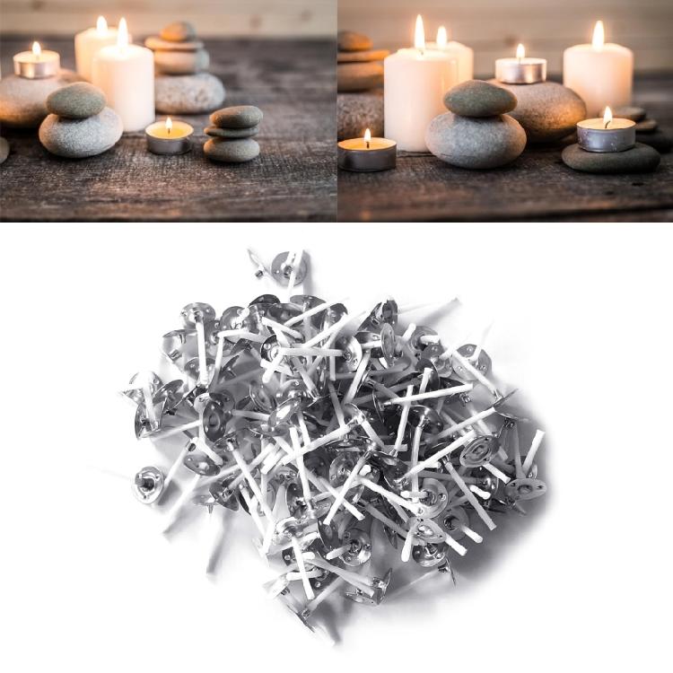 200Pcs Pre Tabbed Cotton Candle Wicks Cores with Metal Sustainer Base for DIY Tealight Candle Crafting and Home Use