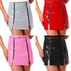 Womens Glossy PU High Waist Front Double Zipper Slit A-Line Bodycon Skirt