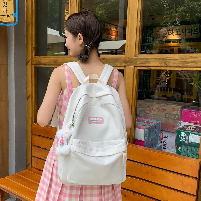 Little Fresh Literary Soft Girl Labeling Student Schoolbag Korean Version of College Style Large-capacity Backpack