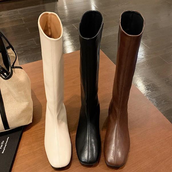 Grape mother autumn and winter new inner height increase 4cm~ versatile square round head flat bottom inner height increase medium boots women's kn