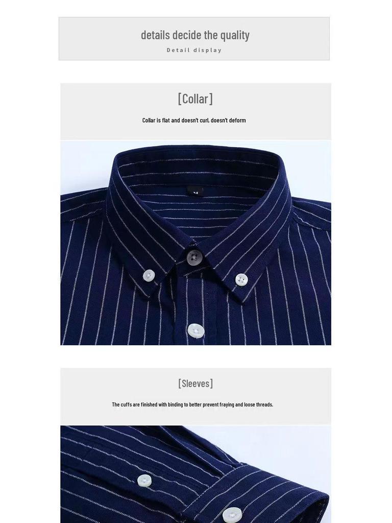 Men's Cotton Oxford Long Sleeve Shirt - Solid Color for Business Casual