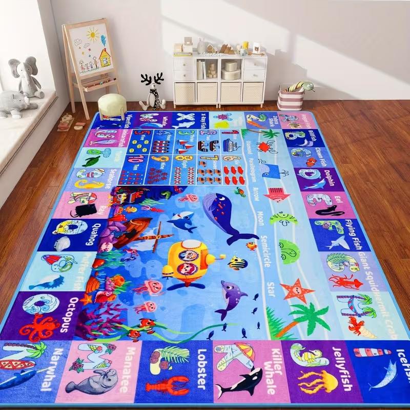 

ABC Kids Rug Educational Play Mat with Alphabet, Numbers, Animals, Non-Slip Carpet for, Preschool, Classroom Playroom, Nursery 40x60cm
