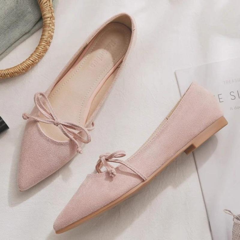 Pointed bow single shoes spring and summer new women's shallow mouth gentle temperament Doudou shoes