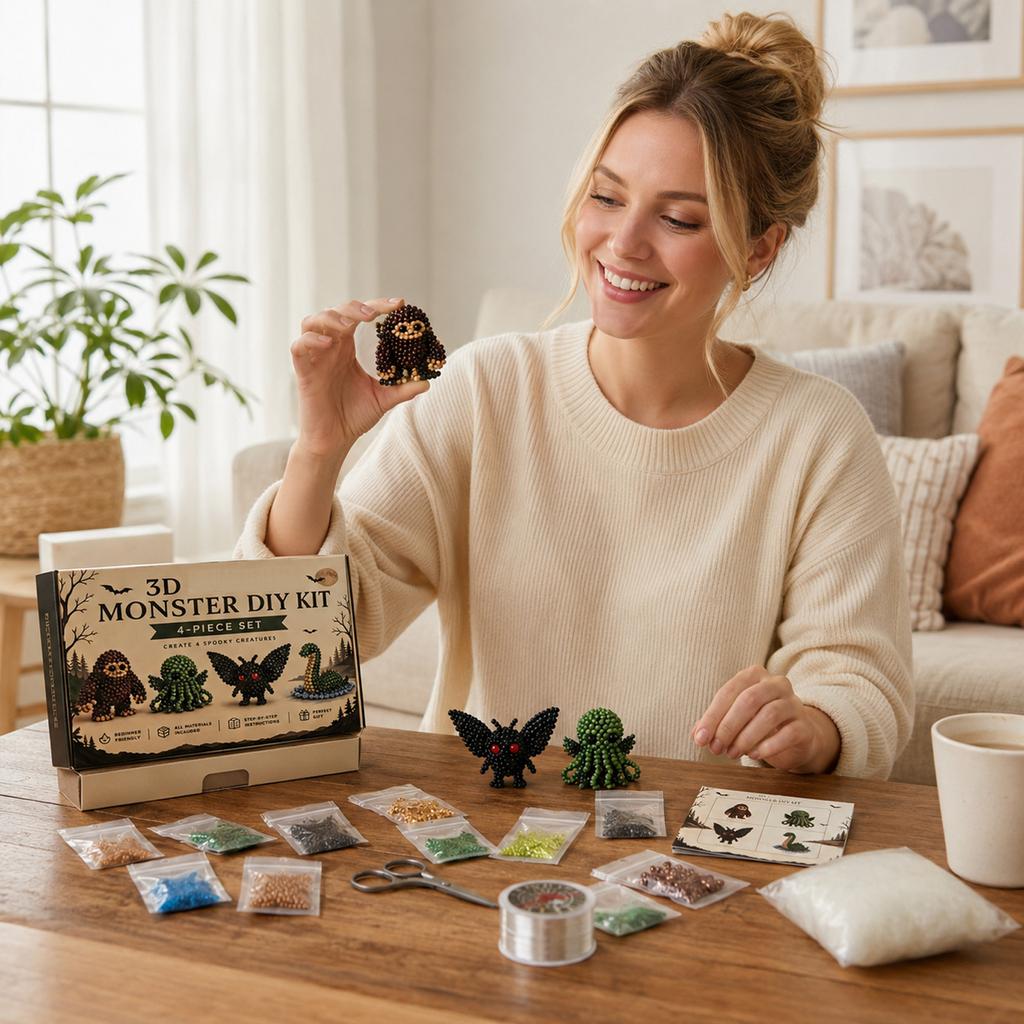 3D DIY Bead Kit 4 Piece Set Includes All Materials and Instructions for Beaded Creatures Suitable for Beginners and Kids