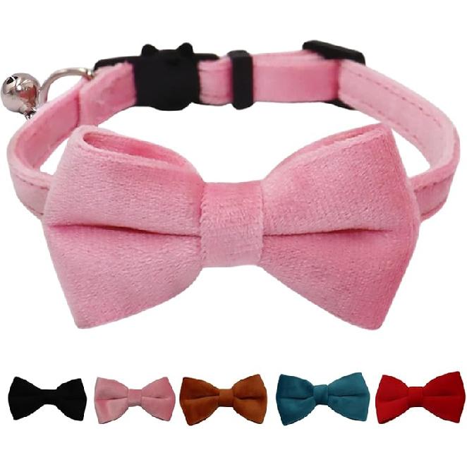 Cat Collar Breakaway with Bell and Removable Bow Tie Safety Buckle Velvet Adjustable 7-11 inches for Kitten Cats (Red)
