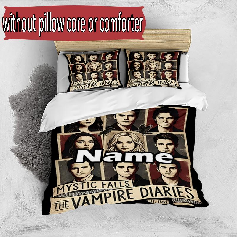 Set copripiumino 3 pezzi (1*Copripiumino + 2*Federe, Senza Nucleo), Set Biancheria da Letto Personalizzato con Nome e Motivo The Vampire Diaries, Regalo Decorazione Camera da Letto