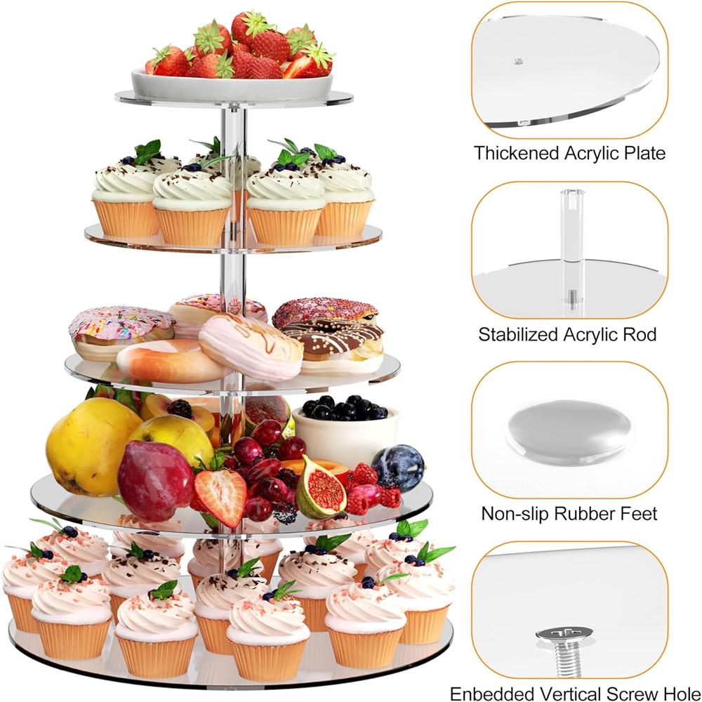 3/4/5 Tier Acrylic Round Cupcake Stand Clear Birthday Cupcake Stand Holder Dessert Display for Wedding Birthday Christmas Party