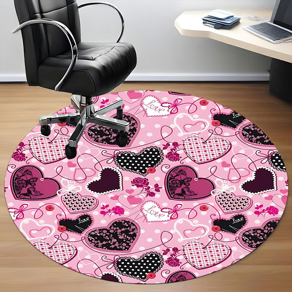 1pc Heart LoveChair Carpet for Office, Indoor Non-Slip Washable Polyester Fiber Carpet, Mat For Office, Machine Washable