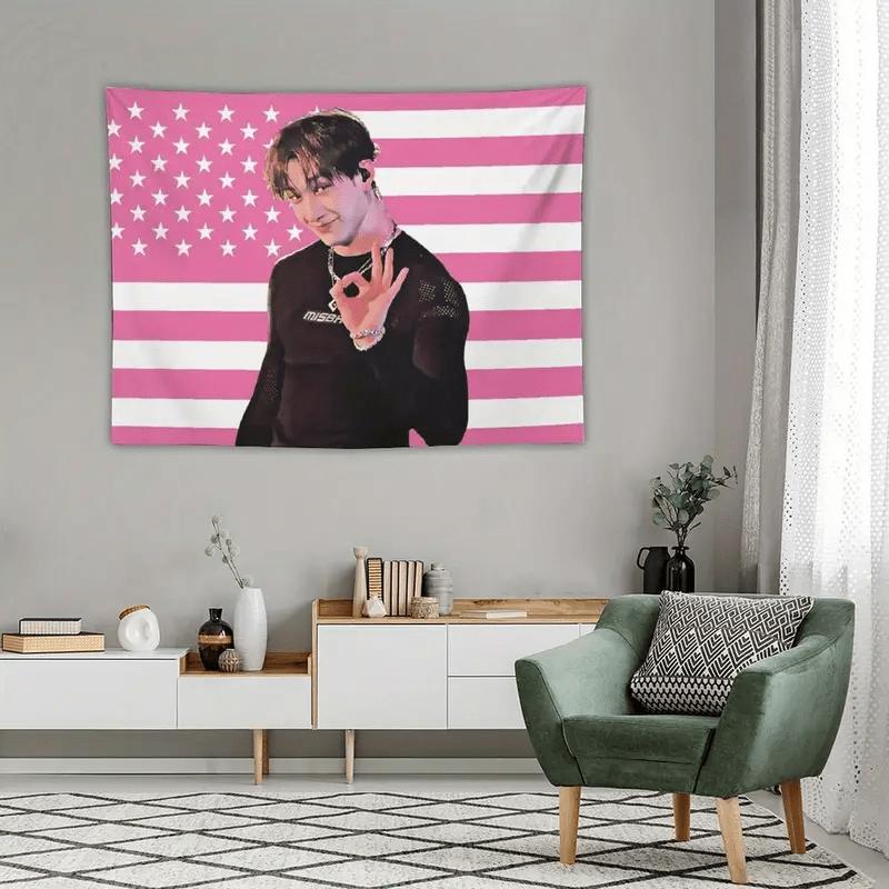 1pc Music Album Poster BBangChan Tapestry Flag Suitable for Living Room Bedroom Wall Hanging as a Pink Gift for Friends