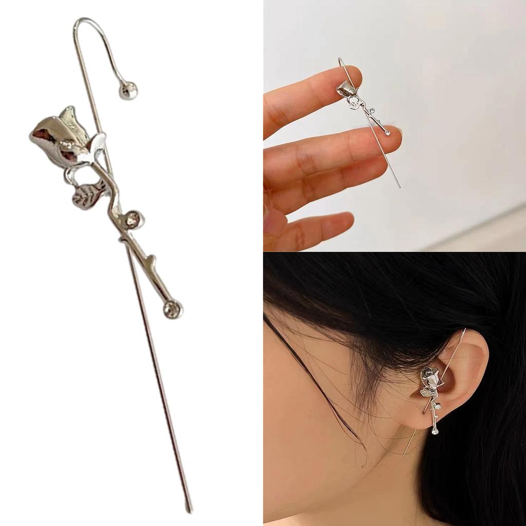Multifuntional Rose Studs Earrings To Improve Casual or Elegant Outfits Alloy Texture Cuff Earrings for Various Occasion