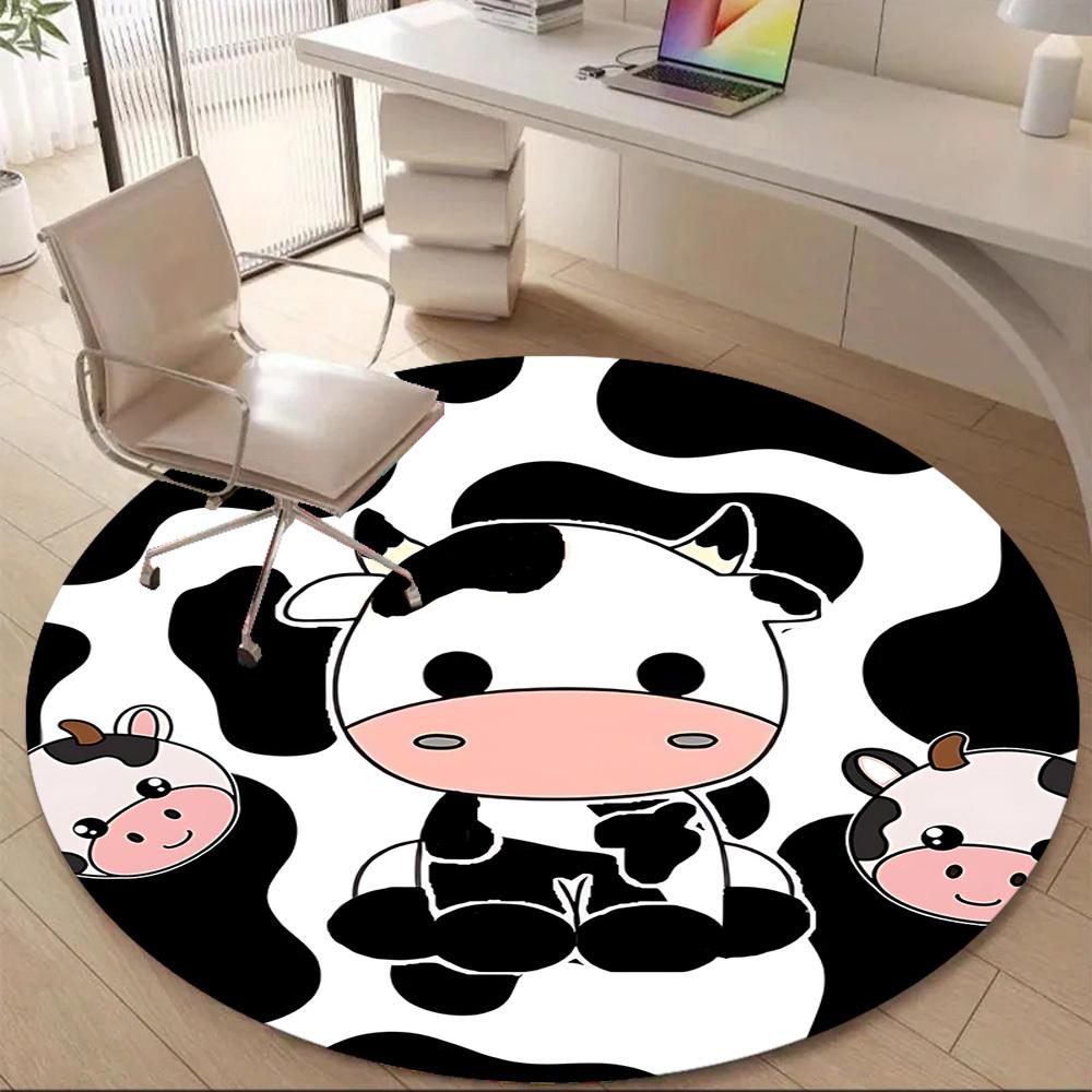 1pc Cow Print Office Round Area Rug, Under Office Chairs Bedroom Living Room Home Decor, Room Deco
