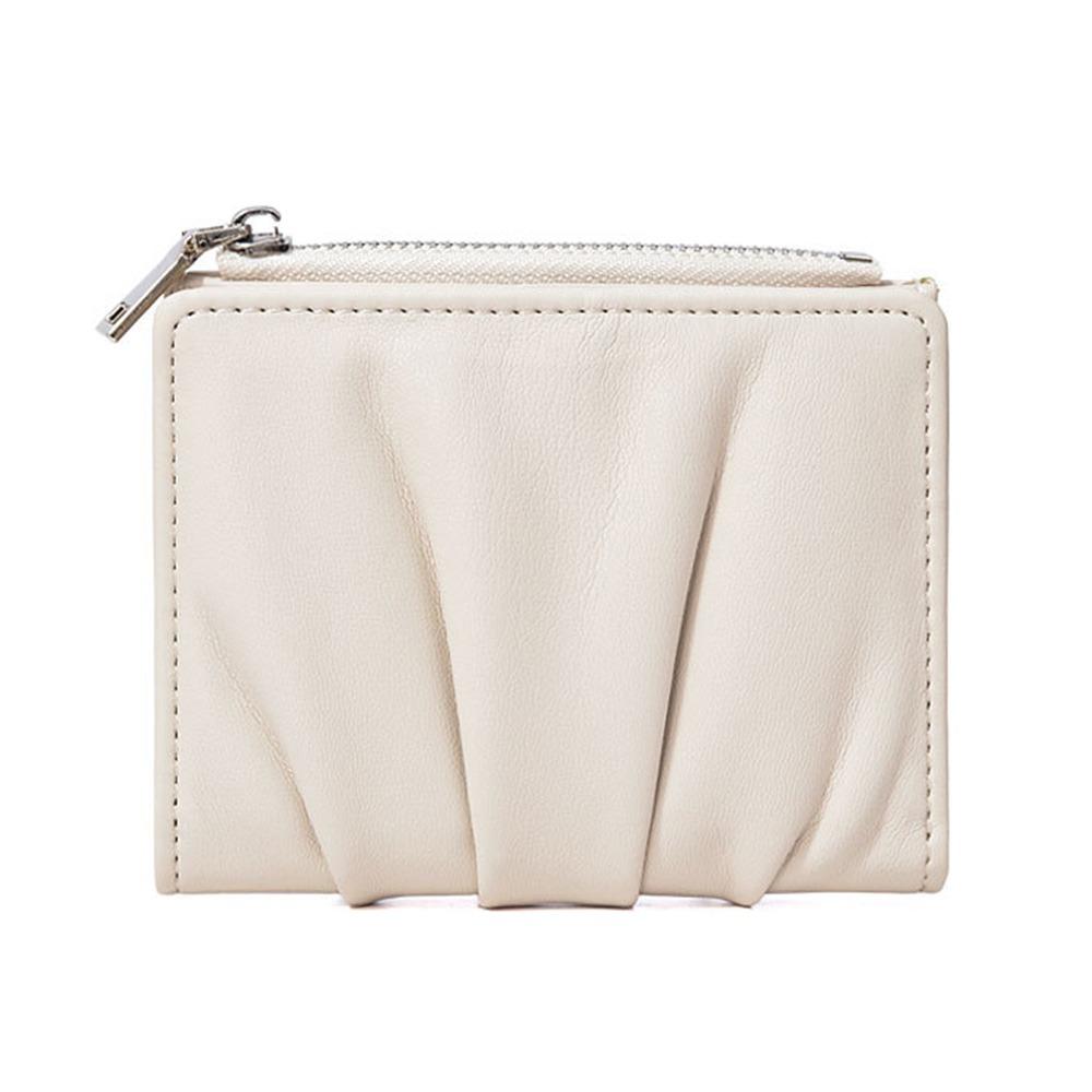 

Trendy PU Leather Women Wallets Wrinkled Portable Card Holders Solid Color Money Bags білий