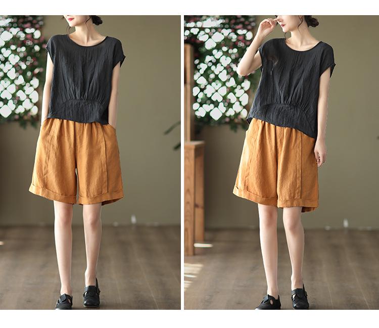 Women's Stylish Summer 2026 Solid Color Tencel Shirt - Loose Fit, Round Neck, Short Sleeves