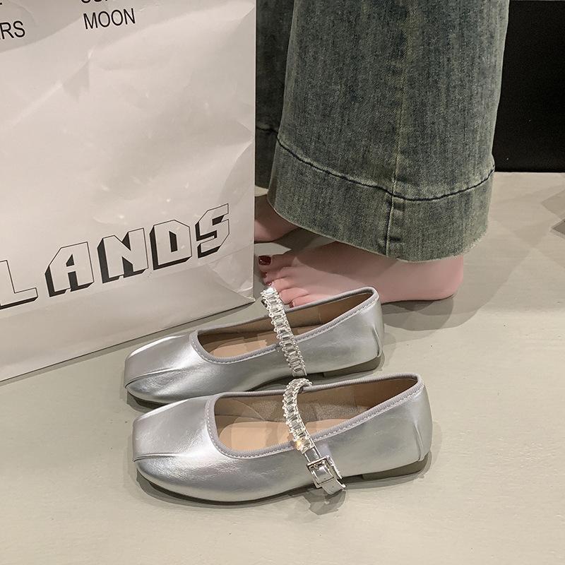 French Ballet Style Flat-soled Single Shoes Women's 2025 Summer and Autumn New Models with Skirts, Evening Shoes, Rhinestone Mary Jane Small Leat
