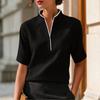 Camicetta Casual da Donna a Maniche Corte con Piccolo Collo Rialzato e Scollo a V, Bottonata, Leggera, Top Estivo per l'Uso Quotidiano