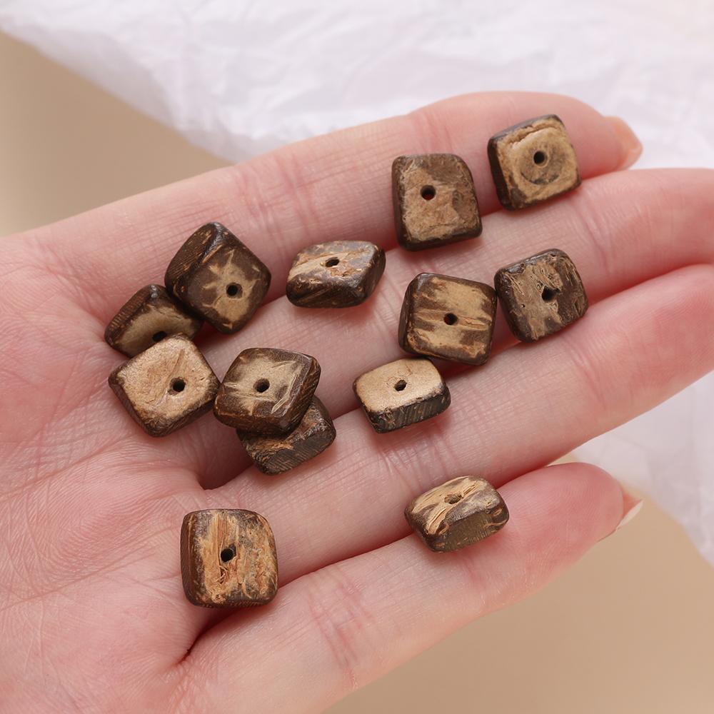 1Strand About 100pcs Coconut Square Shape Bead 8-12mm Multi-size Mixed Spacer Beads for DIY Necklace Jewelry Making Findings
