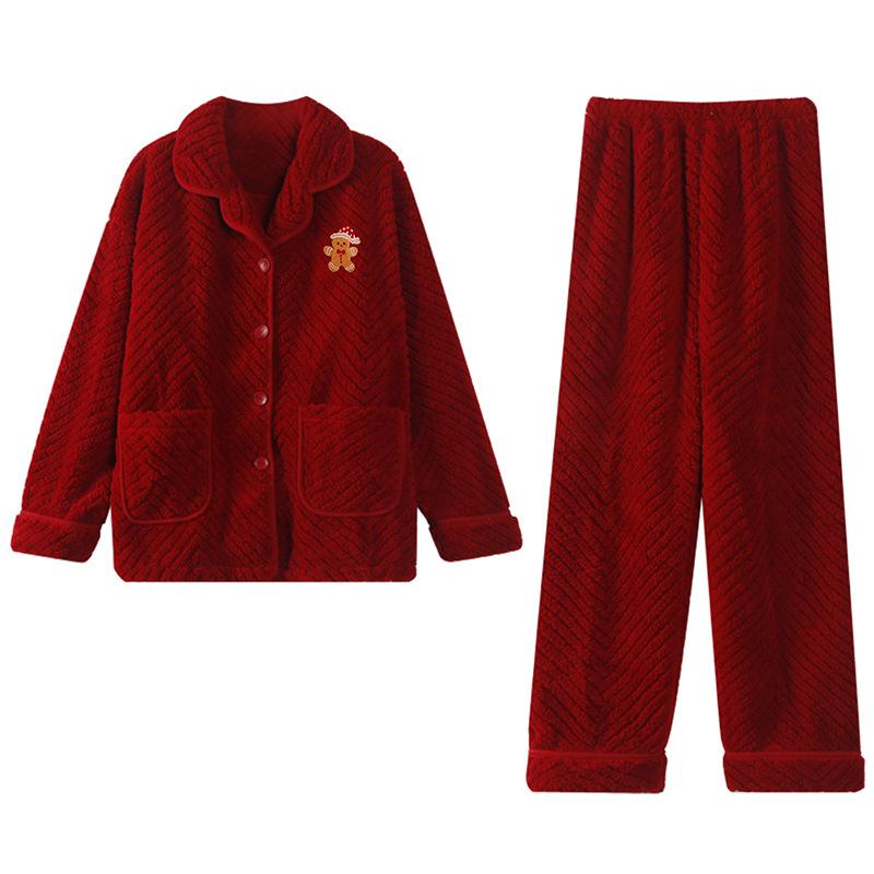 Couple Pajamas Women'S Autumn And Winter Coral Fleece Birth Year New Wedding Festive Big Red Men'S Loungewear Suit