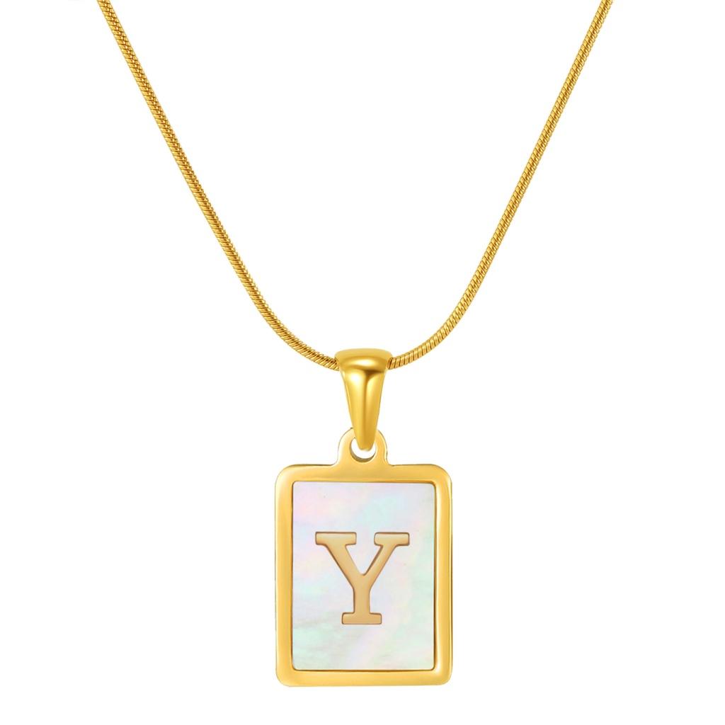 Stainless Steel Snake Chain Alphabet Necklace For Women European And American Style 18k Gold Square Shell Pendant Ins Fashion Characters)