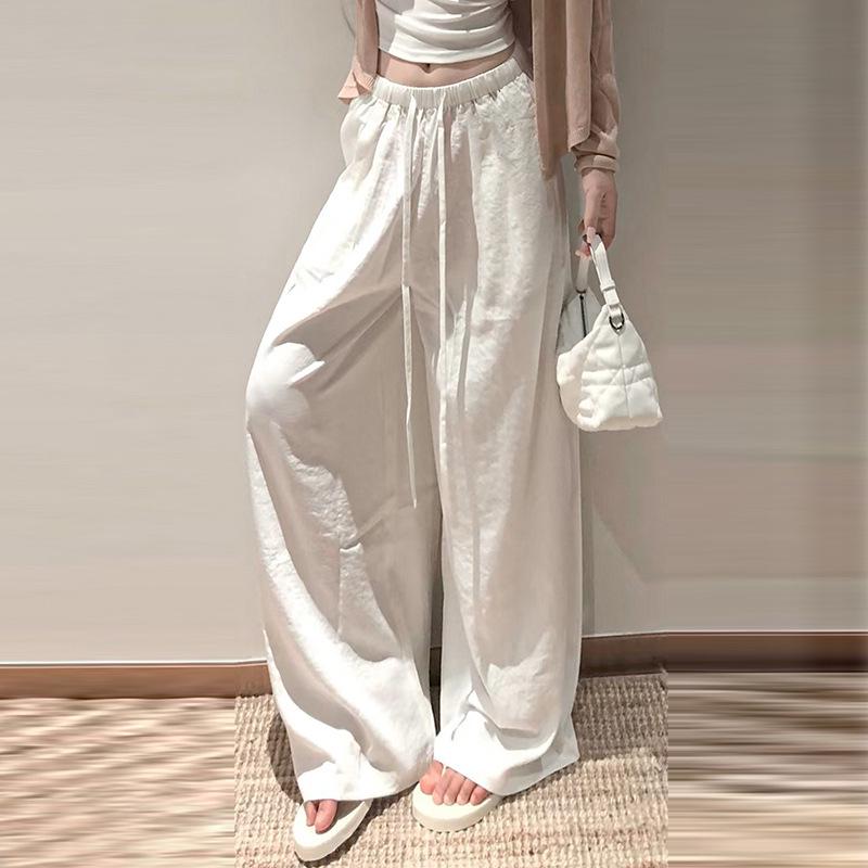 Old Money Style High-Waisted Linen Wide-Leg Maternity Pants with Ice Silk Sun Protection L