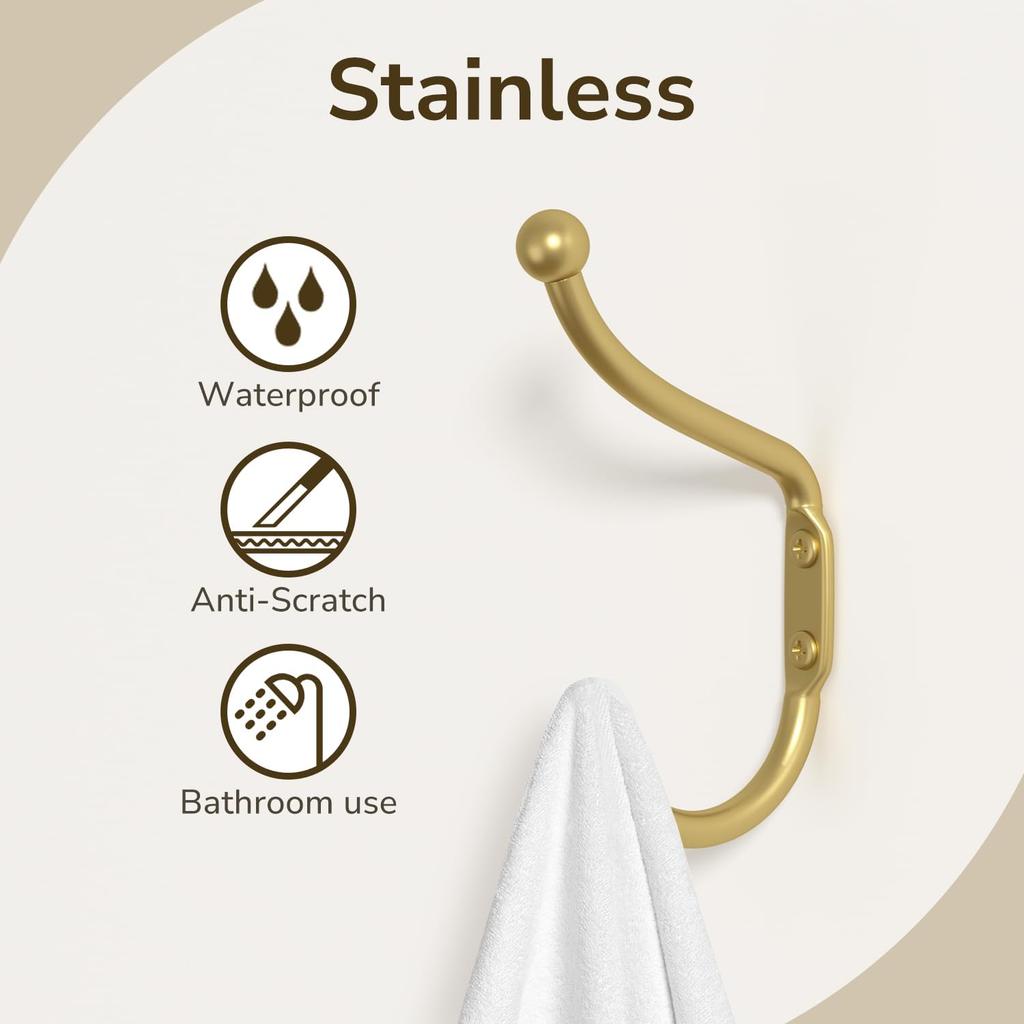 Gold Coat Hooks Wall Mount - Wall Hooks for Hanging, Heavy Duty Hooks, Mudroom Hooks, Metal Hooks for Hanging Clothes, Towels, Hats, Keys, Coats,4