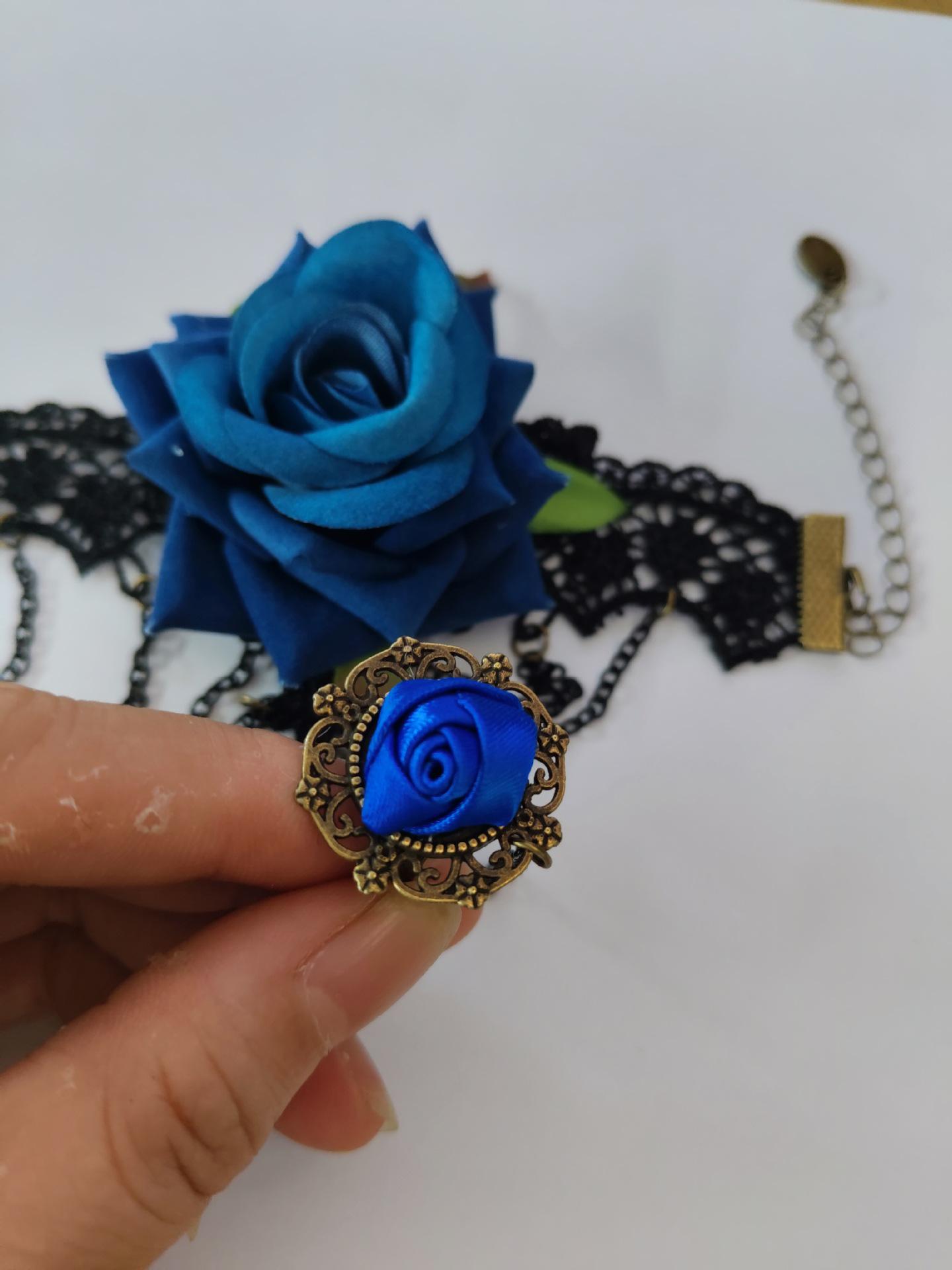 European Blue Rose Lolita Lace Bracelet - Retro Style Metal Evening Accessory for Women