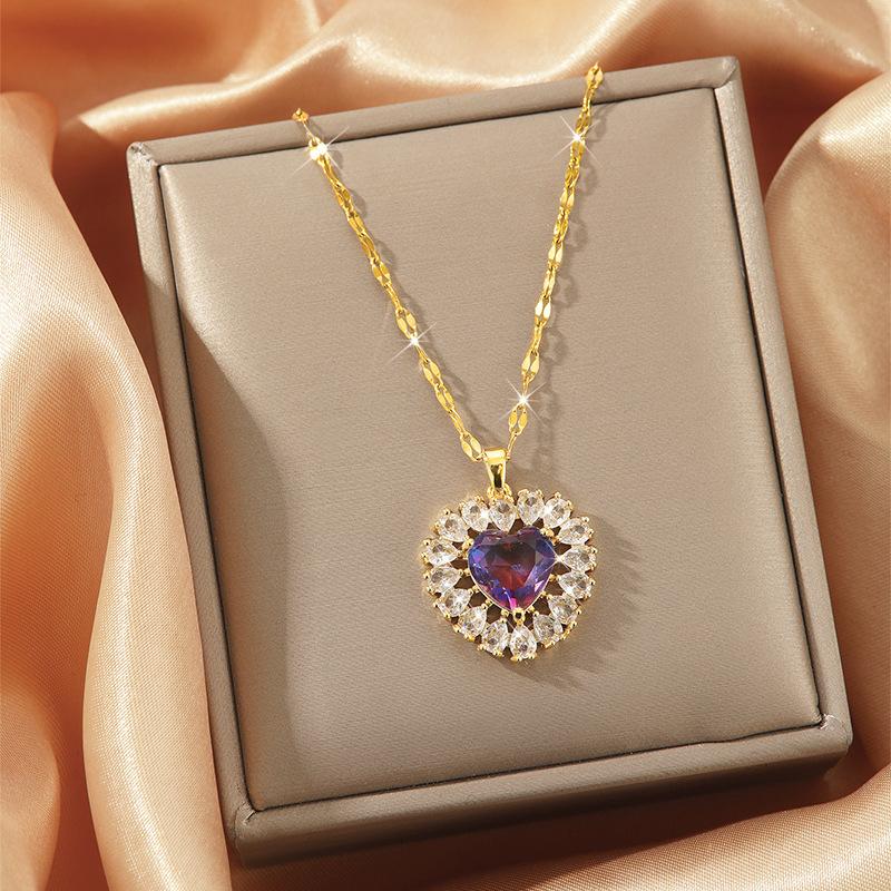 Luxury Shiny Stainless Steel 18k Gold Zircon Heart Butterfly Pendant Necklace Women Boutique Pearl Flower Leaf Necklace for Gift
