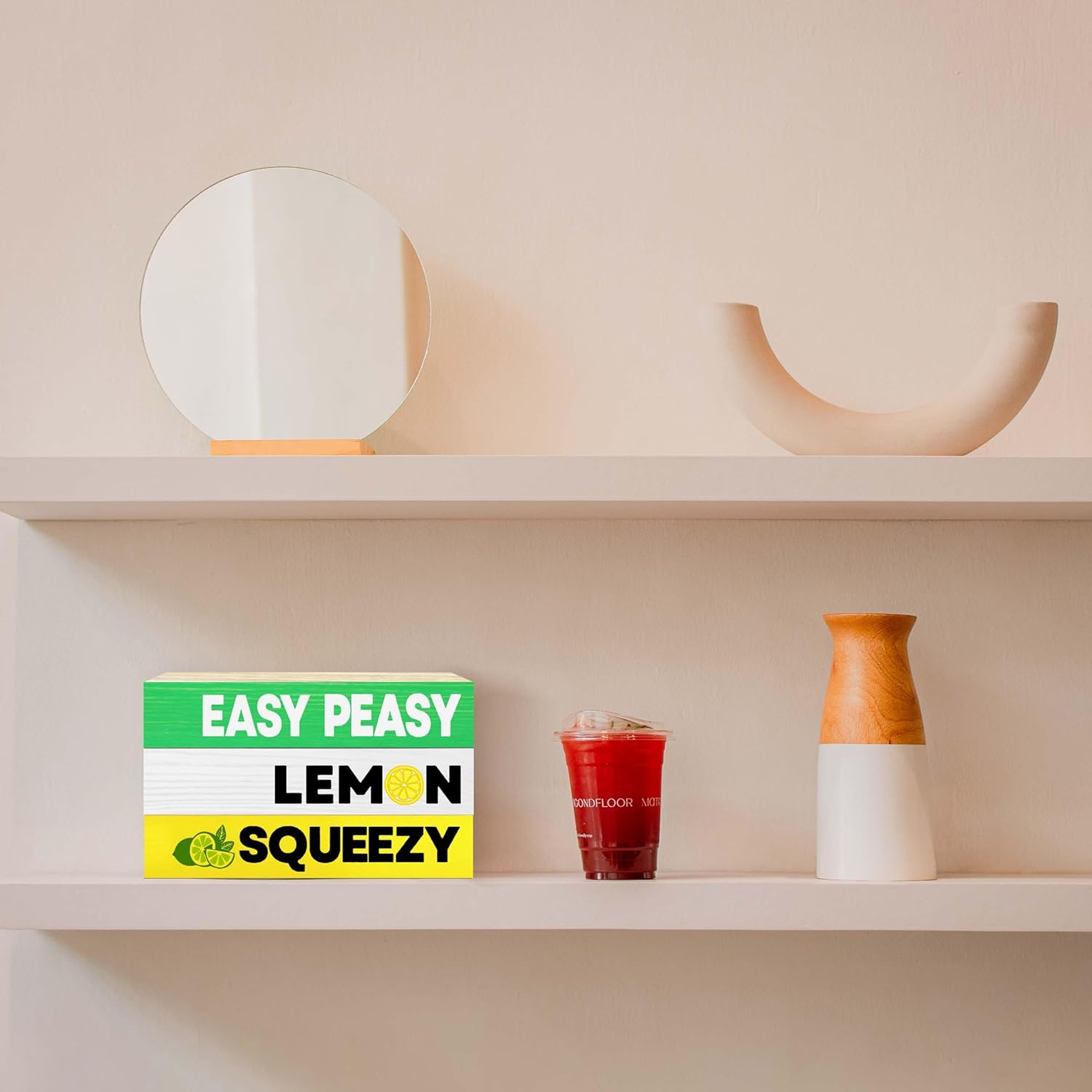 Mini Decorative Books For Home Decor, Small Summer Colourful Faux Wood Book Stack Decor, Easy Peasy Lemon Squeezy Funny Stack Book Decor, Stack Decor