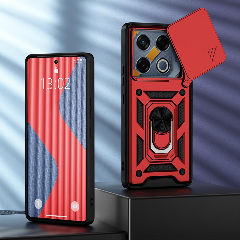 KEYSION Shockproof Armor Case for Infinix GT 20 Pro 5G Slide Camera Lens Protection Ring Stand Phone Cover for Infinix GT 20 Pro