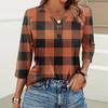 Damenmode Lässig Bedrucktes V-Ausschnitt Knopf Dreiviertelarm T-Shirt Raglanärmel Top