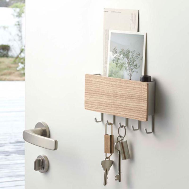 Wall-Mounted Key Holder with 6 Hooks - Space Saving Entryway Organizer for Keys Coats Hats Rustic Home Decor