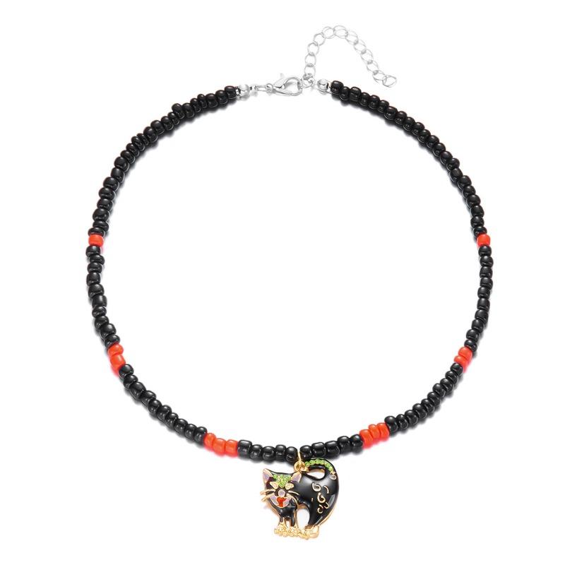 Millet Bead Necklace Goth Dark Wind Halloween Ornament Pumpkin Cat Spider Collarbone Chain Female
