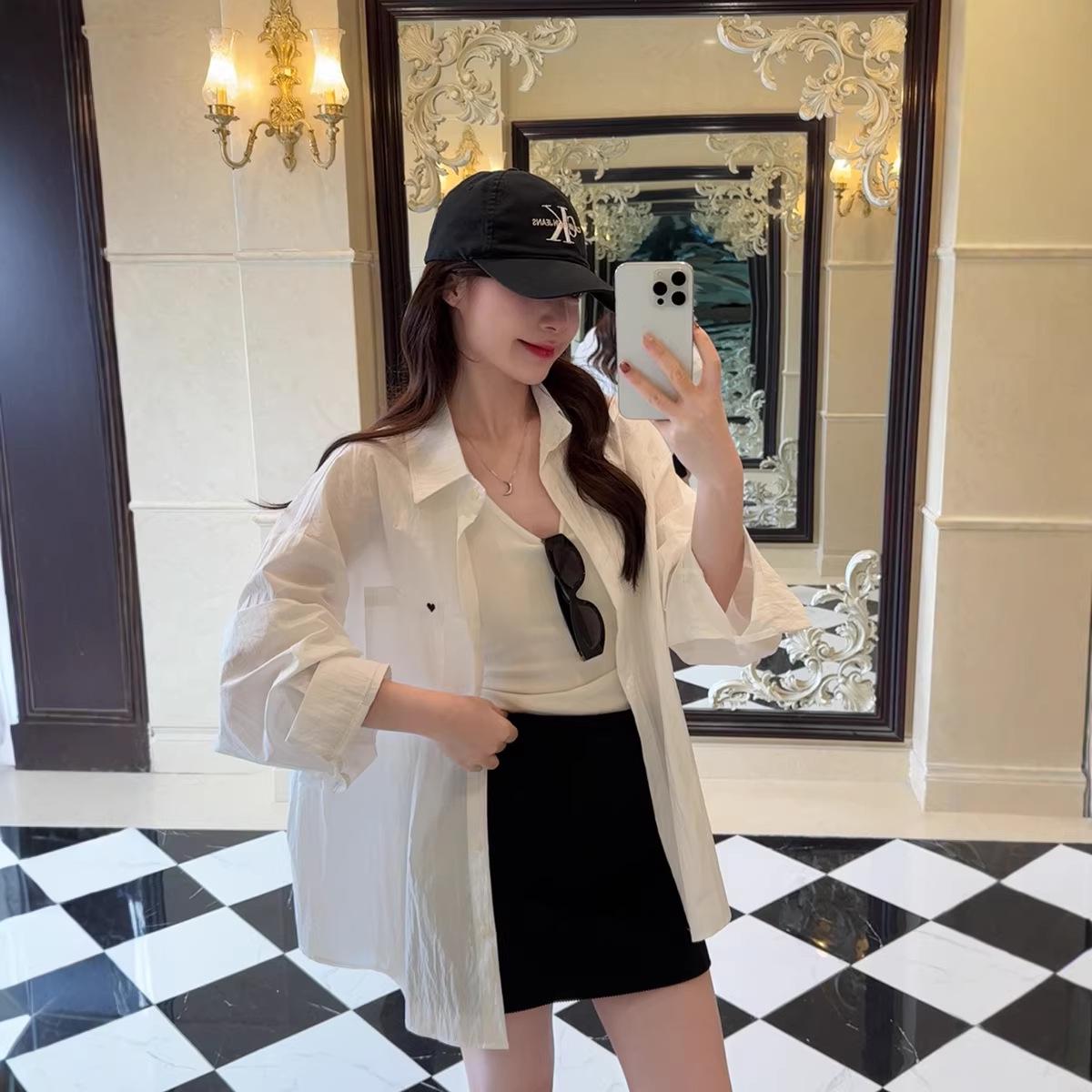 Women s Heart Embroidery Sun Protection Polo Shirt - Spring Korean Style, Plus Size, Loose Fit, Versatile Top 3XL белый