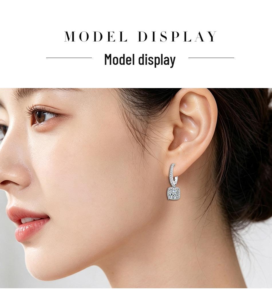 S925 Sterling Silver Square Sugar Moissanite Earrings - D Color Ear Studs
