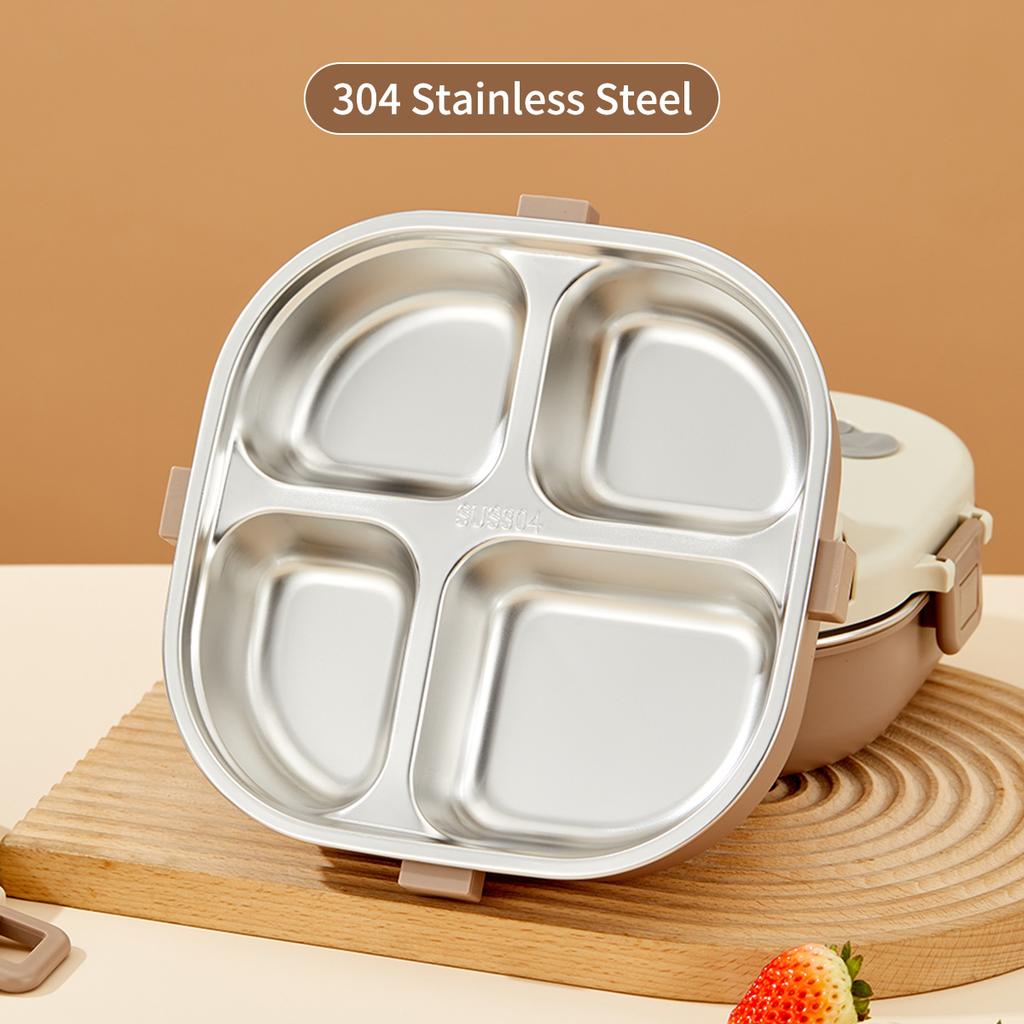 3/4 Grids 304 Stainless Steel Square Lunch Box With Cutlery Portable Leak Proof Picnic Bento Box Microwave Safe Food Container