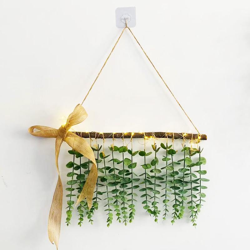 Log Wall Hanging Simulation Green Plant Eucalyptus Leaf Simulation Leaf Hanging Down Home Hotel Wall Decoration Hanging Jewelry