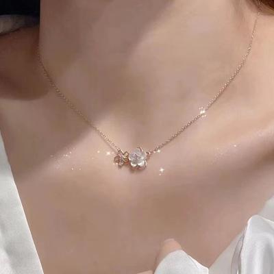 Kadın Kızlar İçin Zarif Narin Zirkon Kiraz Çiçeği Kolye Çiçek Choker Kolye Parti Takı Aksesuarları Hediye