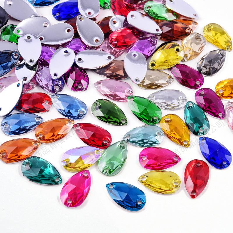 Resin Water Drop Flat Bottom Hand Sewn Drill, Silver Plated Bottom Double Hole Hand Sewn Flat Buckle Diy Clothing Luggage Accessories