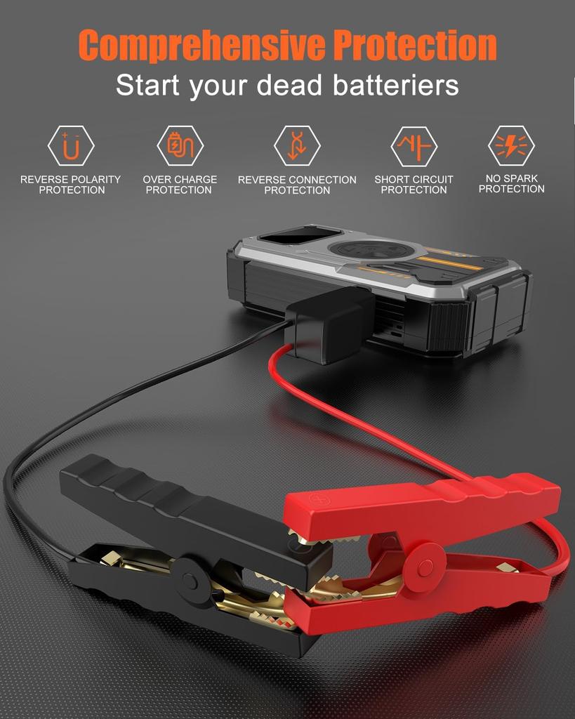 Portable Car Jump Starter 6000A with Air Compressor, LCD Display, LED Flashlight, -20℃ to 70℃