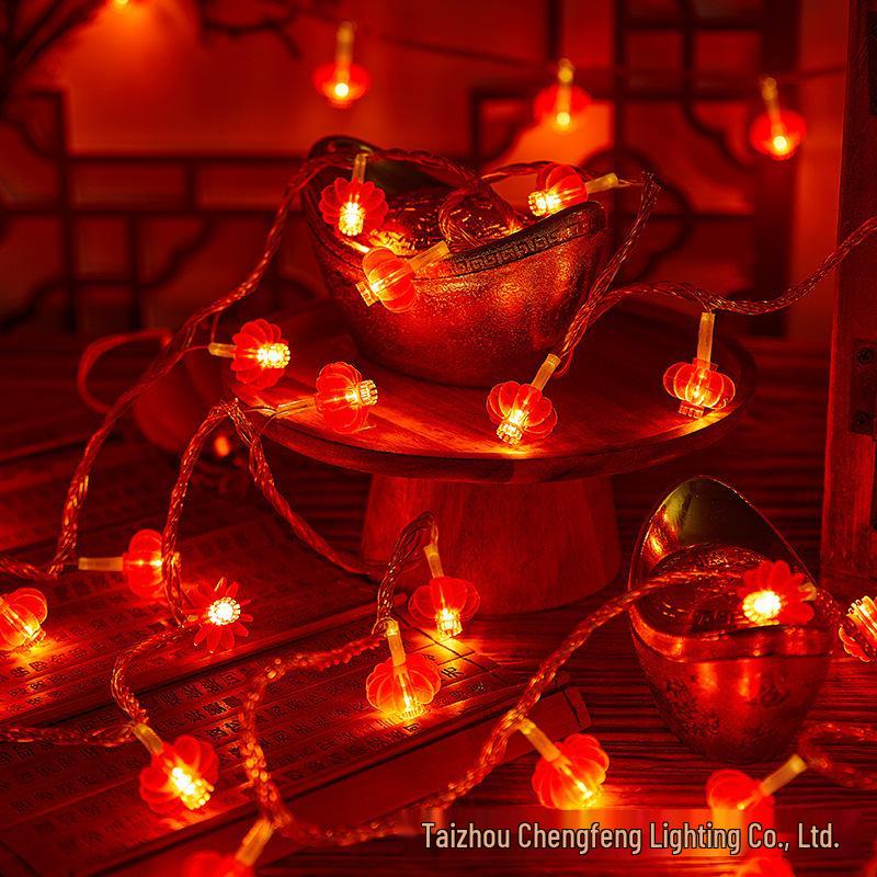 Solar-Powered Red Lantern String Lights for Spring Festival Courtyard Decoration