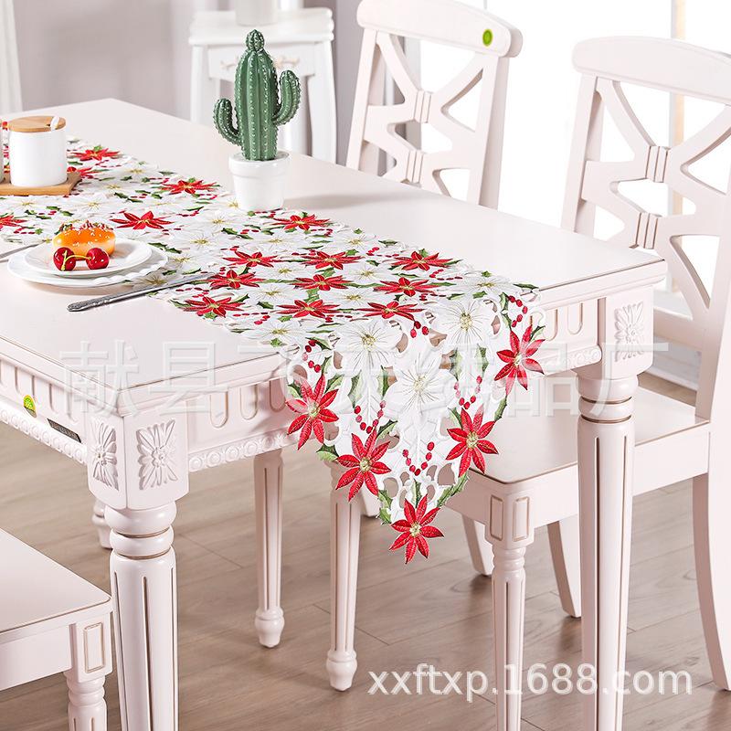 Julebrodert juleblomst bordløper duk hul Ny polyester dekkematte