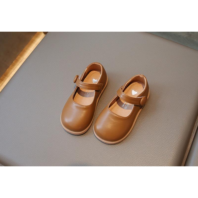 Fashion Little Girls Solid Color British Style Soft Sole Non Slip Leather Shoes