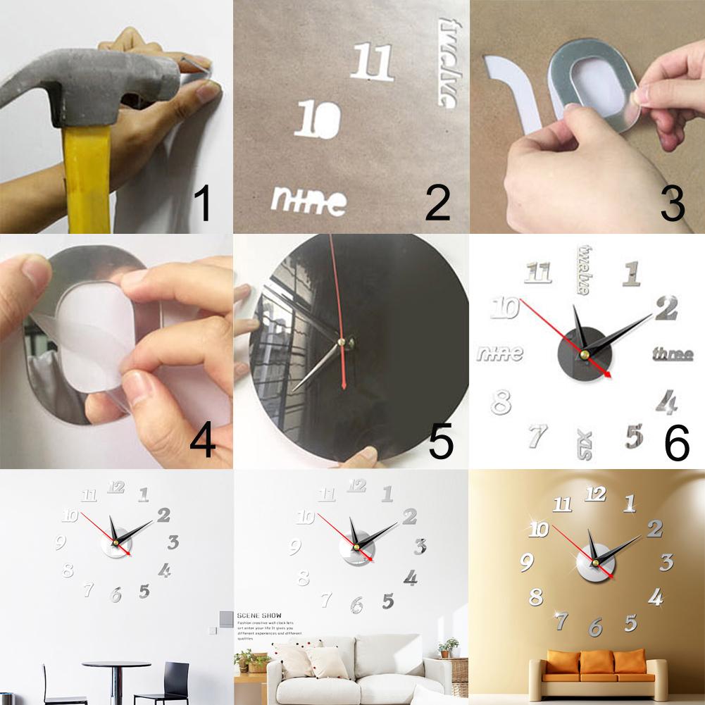 3D DIY Wall Clock Frameless Mirror Wall Clock Stickers Home Decoration for Living Room Bedroom